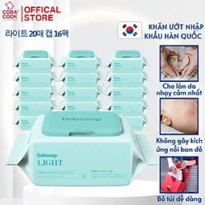 Combo 16 Gói Khăn Ướt Bebesup Light 20 Tờ/Gói Thương Hiệu Bebesup