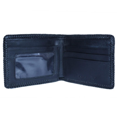 HC2439 - Bóp nam Huy Hoàng da đà điểu da bụng đan viên màu đen