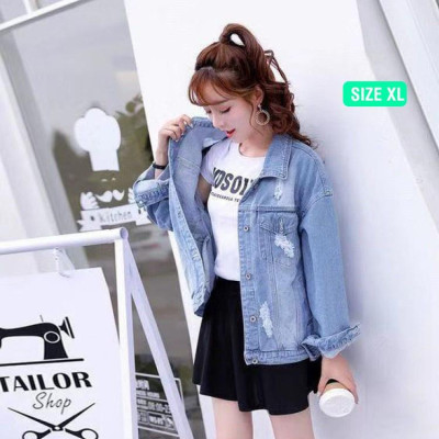Áo khoát jean nữ mới trơn rách hàng bao chất cute-A3013