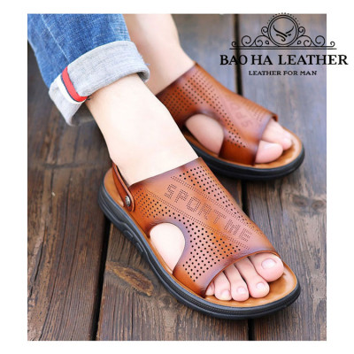 Dép da nam quai ngang đục lỗ thoáng khí BHD888