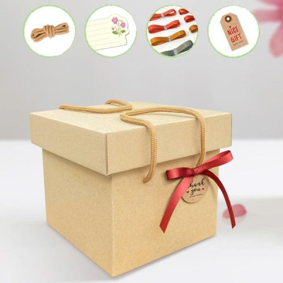 Hộp Quà Kraft Xếp Có Quai Hình Vuông Trụ - 15 x 15 cm - Linh Lan