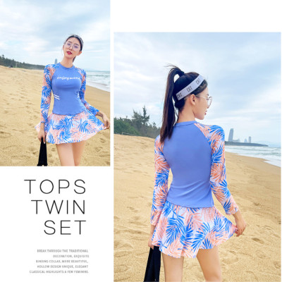 Bộ đồ bơi bikini kín đáo nữ hai mảnh đi tắm biển áo dài tay kèm váy giấu bụng che nắng - B.29