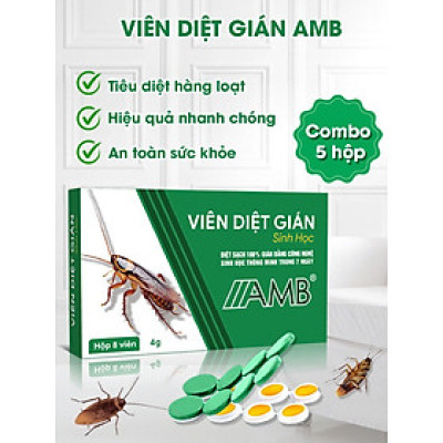 Combo 5 hộp viên diệt gián sinh học AMB, thuốc diệt gián Đức hiệu quả nhanh chóng, an toàn sức khỏe, hộp 8 viên