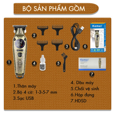 Tông đơ chấn viền Kemei KM-1576 lưỡi cắt mạ carbon cao cấp công suất 5W, điều chỉnh 3 mức tốc độ - Chính hãng