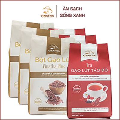 Combo 3 Set Bột Trà Gạo Lứt VIP Thực Dưỡng Giảm Cân - Vinatha