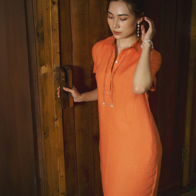 Đầm Sơ Mi Linen Kéo Sợi Mơ Nghiền DRE197 thời trang thiết kế Hity