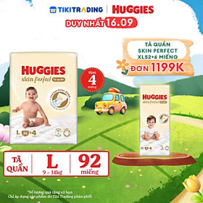 Tã quần Huggies Skin Perfect Mega Jumbo L88+4 miếng với 2 vùng thấm giảm kích ứng da