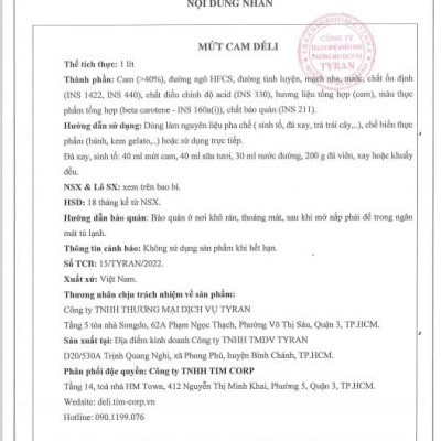 Mứt cam pha chế Déli - chai 1L