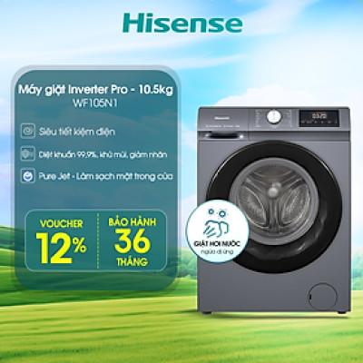 Máy giặt Hisense Inverter Pro 10.5 kg WF105N1 Giặt hơi nước diệt khuẩn, bảo hành 3 năm - HÀNG CHÍNH HÃNG