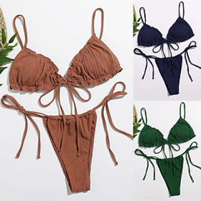 Bộ Đồ Bơi Bikini Màu Trơn Phong Cách Thời Trang Mới Cho Nữ
