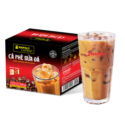 Cà Phê Sữa Đá hòa tan 3in1 Napoli Coffee (10 gói x 22g) - Cafe SẠCH, hạt Robusta/Arabica Nguyên Chất