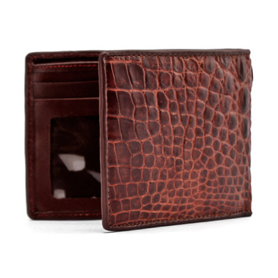 HJ2211 - Bóp nam Huy Hoàng da cá sấu gai lưng màu nâu đỏ