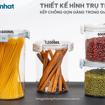 Hộp Đựng Thực Phẩm Khô Tròn Có Nắp Gài HOKORI - Hàng chính hãng 