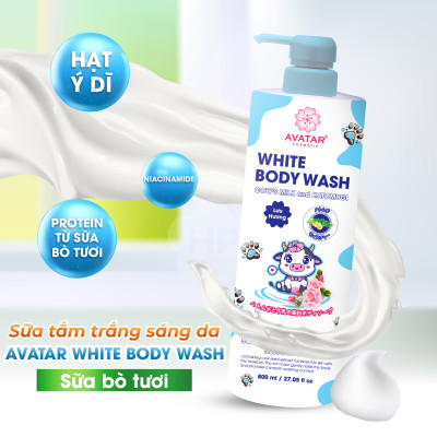Sữa Tắm Trắng Sáng Da Sữa Bò Tươi Avatar White Body Wash 800 mL (2 loại)