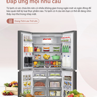 Tủ lạnh Hisense Inverter 4 cửa RQ768N4EW-KU 609L tiết kiệm điện, bảo hành 3 năm - HÀNG CHÍNH HÃNG