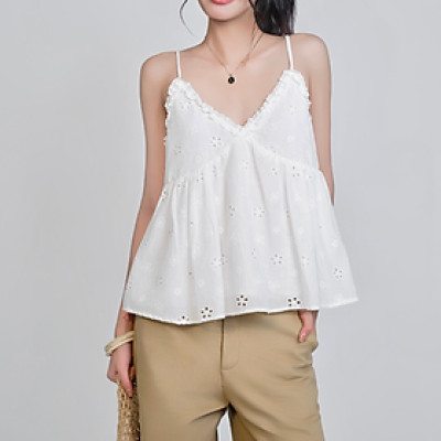 Áo 2 dây babydoll trắng thêu hoa cúc dễ thương Rumin Miều Est.2013