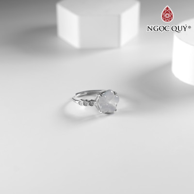 Nhẫn bạc hoa 5 cách cẩm thạch lam ngọc type A freesize hạt 10mm mệnh thủy, mộc - Ngọc Quý Gemstones