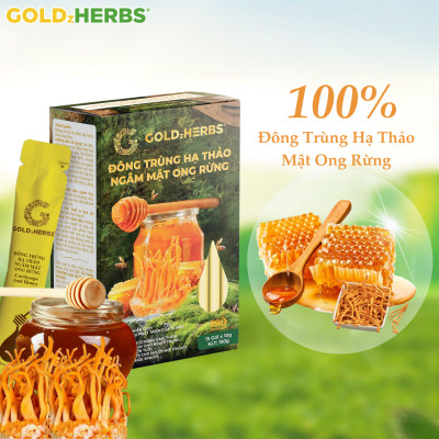 Hàng chính hãng - Đông trùng hạ thảo ngâm mật ong rừng GoldzHerbs, 100% mật ong nguyên chất – Hũ 300g/ Hộp 15 gói