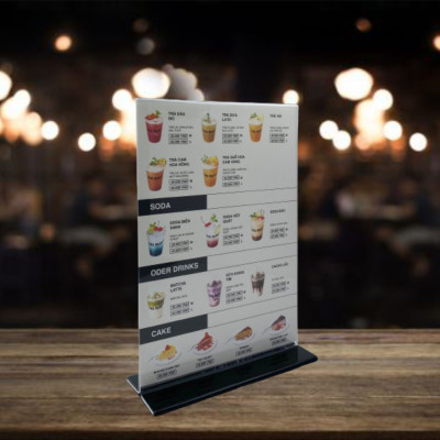 Kệ menu nhà hàng, Standee mica để bàn, Bảng quét mã QR Code, Kệ mica 2 mặt Enter E10-U 100x150mm đế lùa uốn bằng