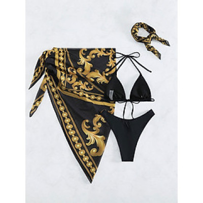 Set Bikini xốp 3 món áo óng tay phồng quần tam giác kèm khăn quấn