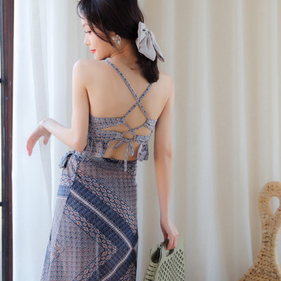 Bộ đồ bơi bikini nữ 2 mảnh đi tắm biển áo croptop kèm váy sang chảnh phong cách Hàn quốc