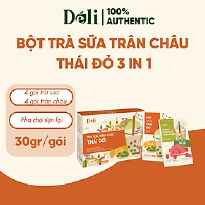 Bột pha chế trà sữa Trán Châu 3in Thái đỏ - Hộp 240gr, pha chế tiện lợi, nhanh chóng