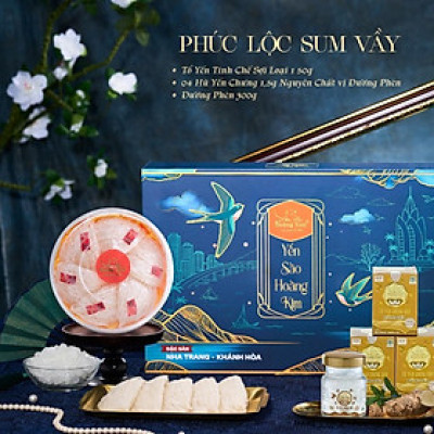 [CHÍNH HÃNG] Yến Sào Hoàng Kim - Hộp Quà Phúc Lộc Sum Vầy (50g Tổ Yến Sạch Loại 1 & 4 Hũ Yến Chưng Đường Phèn) Quà Tặng Gia Đình