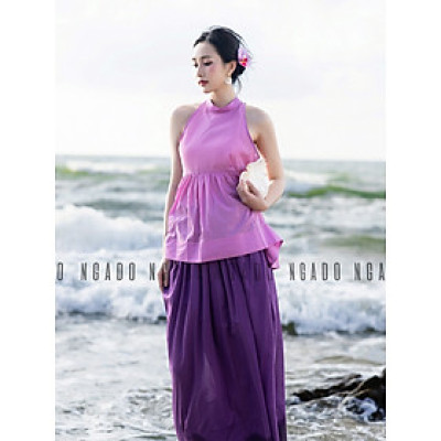 Chân váy tím đậm NGADO , Chân váy xòe , Chân váy dài , Chân váy thiết kế