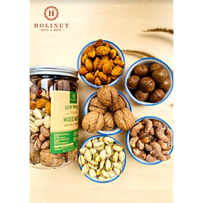 MIX HẠT CÒN VỎ - Hạt óc chó còn vỏ, Hạt macca nứt vỏ, hạt dẻ cười, Hạnh nhân rang bơ, Điều rang muối/ đóng gói 500gram