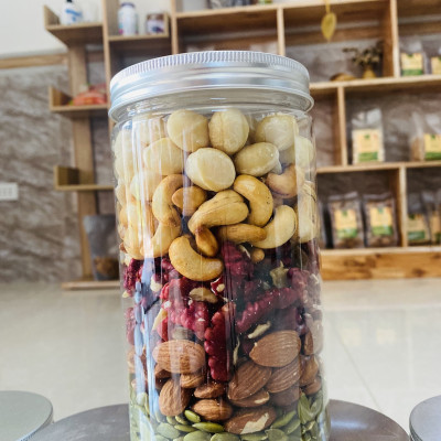MIX 5 LOẠI HẠT DINH DƯỠNG CHỌN LỌC - Nhân óc chó đỏ, Nhân macca, Hạt điều rang, Hạnh nhân rang, Hạt bí xanh/ đóng gói 500gram