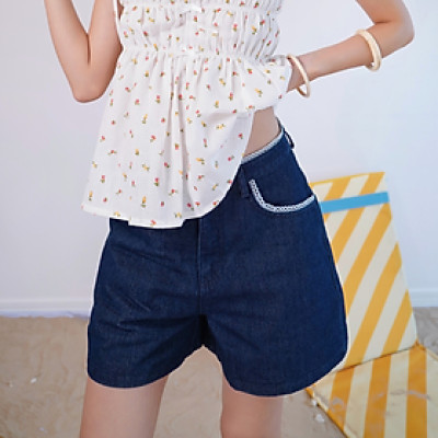 Quần short jeans đơn giản phối ren viền túi thời trang dành cho nữ Evelyn Miều Est.2013