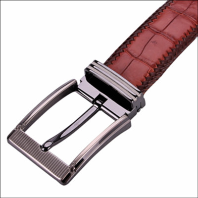 HC4294-95-96-97 - Thắt lưng nam da cá sấu Huy Hoàng đan viền 4P đầu kim màu đen, nâu đất, nâu đỏ, vàng bò