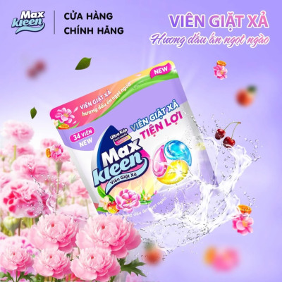Túi Viên Giặt Xả MaxKleen 2 Trong 1 Hương Dấu Ấn Ngọt Ngào (34 viên/ túi)