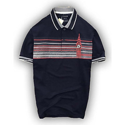 Áo Thun Nam Ngắn Tay Cổ Bẻ Họa Tiết Ngang Ngực Lịch Lãm Bắt Mắt - LZPS130