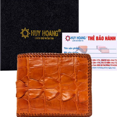 Ví Nam Da Cá Sấu Đan Viền Gai Huy Hoàng HT2224 (12.5 x 10 cm) - Vàng