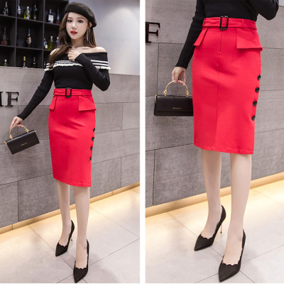 Chân váy công sở dáng peplum dài qua gối lưng cao, phom đẹp vải kaki thun co giãn MS19