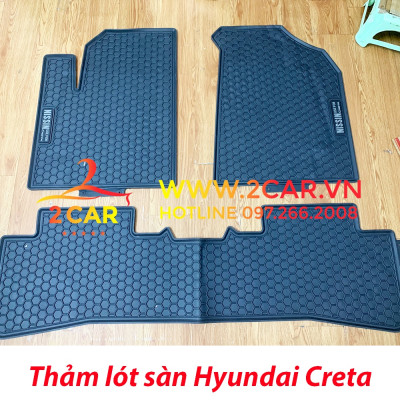 Thảm sàn, Thảm lót sàn xe Hyundai CRETA 2022 2023 cao su đúc, vân tổ ong, không mùi, MẪU NISSIN