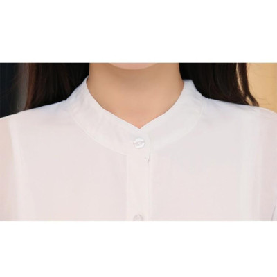 Sơ mi nữ màu trắng, áo cổ tàu tay cánh tiên S19