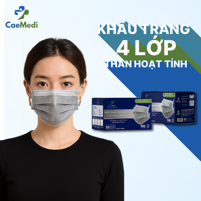 COMBO 5 Hộp Khẩu trang y tế CAEMEDI 4 lớp Than Hoạt Tính, kháng khuẩn, lọc bụi bẩn chuẩn BFE, FDA - Hộp 50 Cái