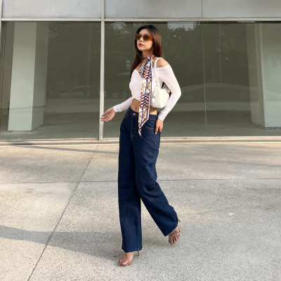 Quần Jean Nữ Ống Rộng Lưng Cao Aaa Jeans