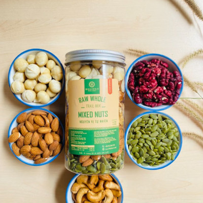 MIX 5 LOẠI HẠT DINH DƯỠNG CHỌN LỌC - Nhân óc chó đỏ, Nhân macca, Hạt điều rang, Hạnh nhân rang, Hạt bí xanh/ đóng gói 500gram