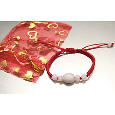 Vòng tay chỉ đỏ may mắn bình an kèm túi đỏ làm quà tặng - 1 hạt ngọc tròn đơn giản