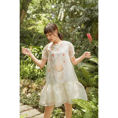 Baciami-Đầm Voan Họa Tiết Phôm Rộng