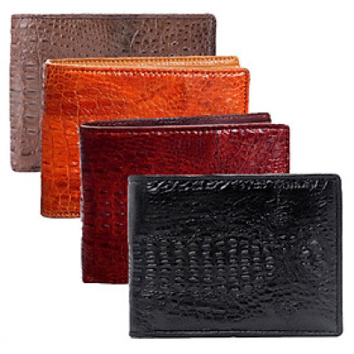 HJ2225-26-27-47 - Ví nam Huy Hoàng da cá sấu nguyên con nhỏ màu đen, nâu đỏ, vàng bò, nâu đất