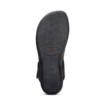 Giày sandal sức khỏe nữ Aetrex Ellie Black - giày quai hậu nâng vòm, đế đệm giảm đau chân