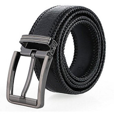 Dây nịt nam da đà điểu Huy Hoàng đan viền bản lớn đầu kim màu đen HC4459