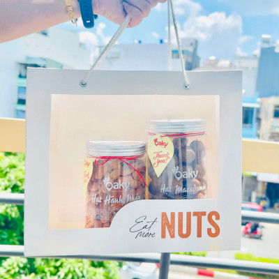 Quà Tặng Oaky - Combo Hạt Dinh Dưỡng Cao Cấp - Hạnh Nhân, Hạt Macca Size Lớn (450gr) - Tặng Túi Giấy Sang Trọng