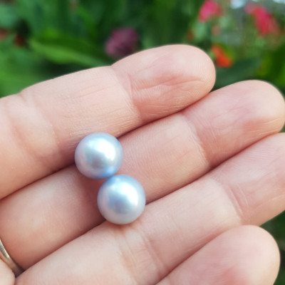 Đôi Bông Tai Ngọc Trai xanh dương nhẹ bóng đẹp 9mm  Size hạt 9mm ngọc trai cao cấp thiên nhiên mệnh Thủy Mộc   Nữ về bọc Vàng làm đôi bông tai vàng đeo cực kỳ xinh luôn ạ