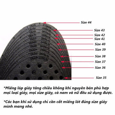 Lót giày tăng chiều cao tăng 5cm chất liệu Đệm Khí êm chân, thoáng khí Nguyên Bàn - Đen