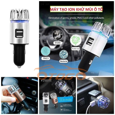 Máy Lọc Không Khí Cho Xe Ô Tô Tạo Ion Âm Tích Hợp Hai Cổng Sạc USB – Lọc Bụi, Khử Mùi Hôi Hiệu Quả, ĐÈN TRANG TRÍ